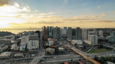建筑外部,贝勒乌,市区,华盛顿州,街道,航拍视角,城市生活,摩天大楼,图像,美国