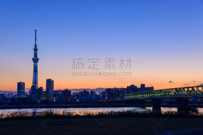 东京天空树,黄昏,天空,里山,夜晚,曙暮光,旅行者,都市风景,火车站站台,城镇