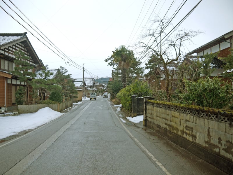 乡村,日本,珠州市,能登半岛,石川县,水平画幅,绿色,雪,无人,路