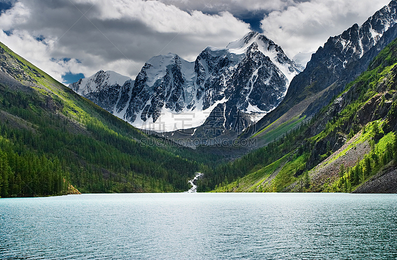 湖,山,阿尔泰山脉,自然,水平画幅,雪,无人,夏天,户外,冰