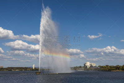 喷泉,堪培拉,澳大利亚,纪念物,Captain Cook,水,天空,留白,旅游目的地,水平画幅