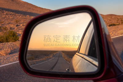 汽车视镜,美国,沙漠,莫哈韦沙漠,车道,国家公园,休闲活动,水平画幅,玻璃,图像