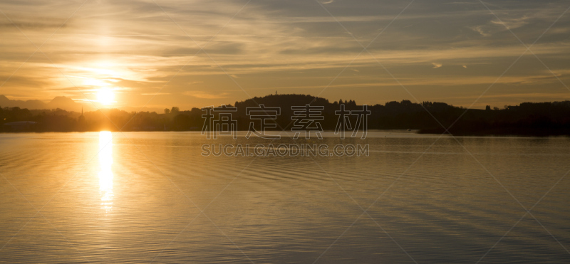 基姆湖,水,天空,水平画幅,夜晚,在边上,夏天,基姆高,户外,湖