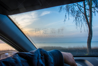 湖,汽车,拉凡他那石拱,氦,看,正下方视角,黎明,驾车,日落,坐