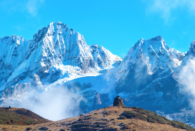 雪,山脉,有包装的,干城章嘉峰,天空,美,水平画幅,山,无人,户外