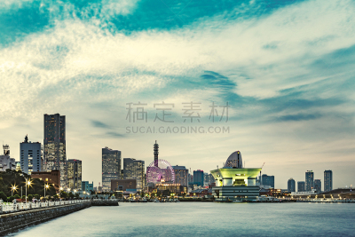 横滨,夜晚,海港,山下公园,横滨高速铁路,办公园区,摩天轮,神奈川县,天空,水平画幅