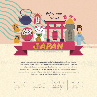 可爱的,日本,海报,爱德华五世,招财猫,鸟居,鲤鱼旗,木屐,旅行社,护身符