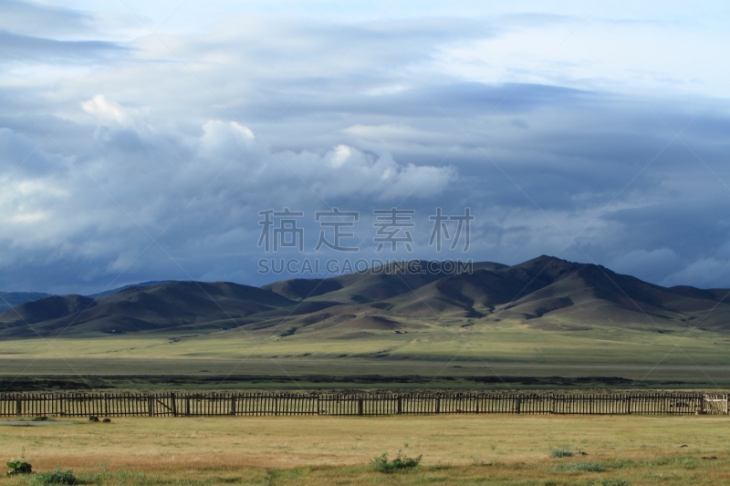 东欧大草原,鄂尔浑河谷,天空,暴风雨,柳树,水平画幅,山,无人,户外,云景