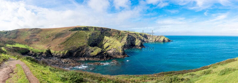 康沃尔,全景,北大西洋,小的,海湾,海岸线,宽的,桨叉架船,褐色,灰色