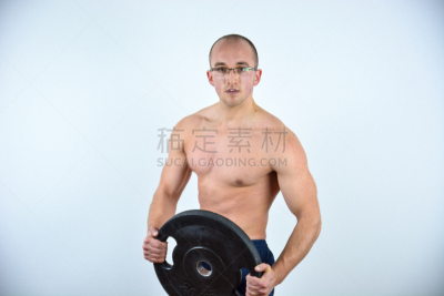 运动员,男性,负重物,盘子,维管束,无上装,胸肌,躯干,晒黑,留白