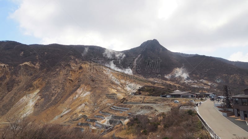 天空,山,大涌谷,富士箱根伊豆国立公园,硫磺,美,里山,水平画幅,无人,户外