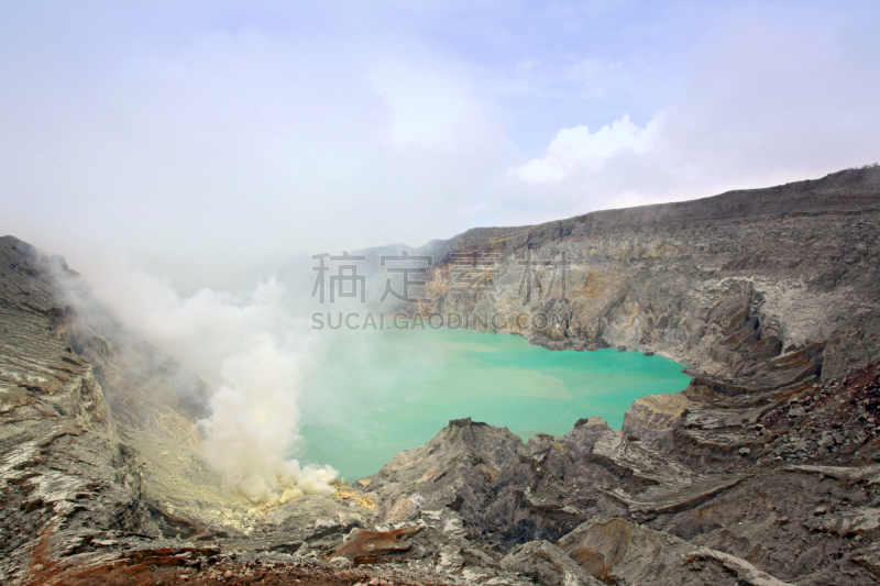 硫磺,火山,矿,硫酸,酸雨,水平画幅,火山地形,户外,烟,臭