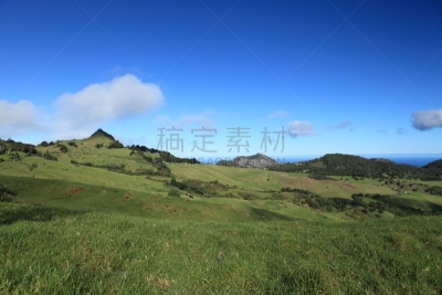 圣海伦娜群岛,蓝色,风景,天空,南大西洋,水平画幅,枝繁叶茂,山,无人,夏天