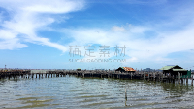 渔镇,天空,水平画幅,无人,蓝色,合艾市,泰国,海洋,小路