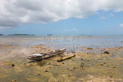 水,古老的,被抛弃的,浅的,独木舟,木制,桨叉架船,垃圾,天空,水平画幅