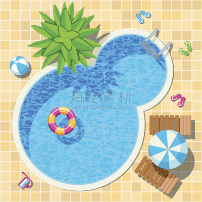 矢量,看风景,游泳池,在上面,水,休闲活动,沙滩派对,绘画插图,夏天,计算机制图