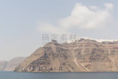 希腊,城镇,圣托里尼岛,悬崖,菲拉,在上面,水平画幅,山,无人,月亮