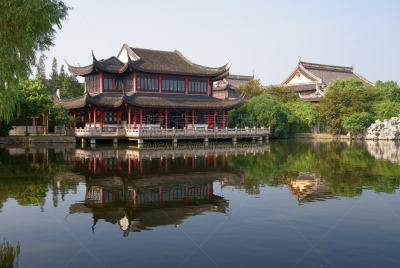 周庄,远古的,水平画幅,建筑,湖,亭台楼阁,园艺展览,屋顶,佛教,著名景点