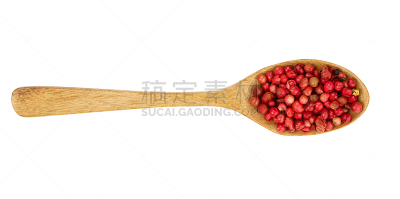 红色,胡椒,白色背景,种子,木匙,平铺,分离着色,白色,草本,香旱芹菜