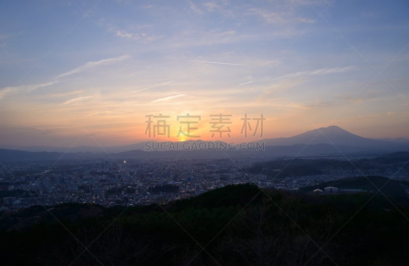 盛冈,黄昏,城市,岩手山,八幡平市,岩手县,天空,美,里山,水平画幅