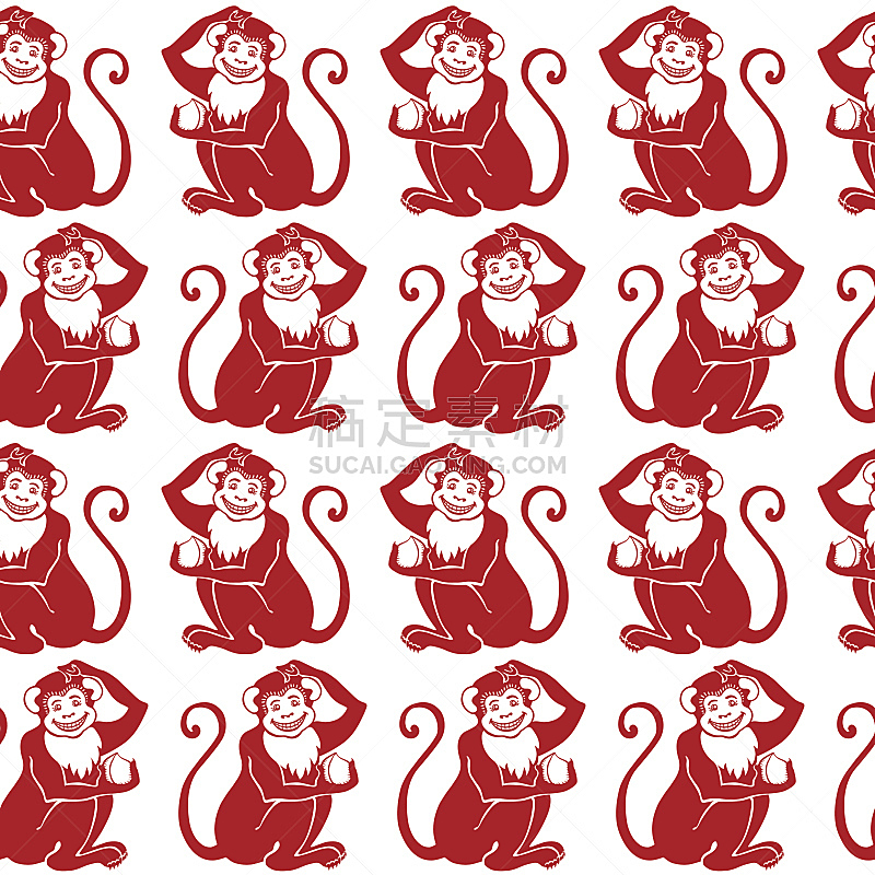 四方连续纹样,红色,猴子,十二生肖,动物,背景,2015年,绘画插图,日本,标签