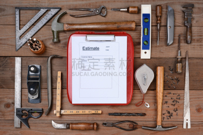 建筑承包商,申请表,工具,与众不同,粉线卷,家居开发,留白,锤子,水平画幅,高视角