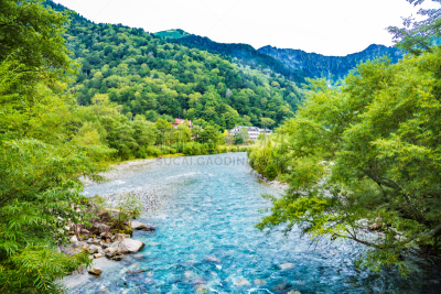 河流,小溪,山,梓川,中部山岳国立公园,飞驒山脉,水,美,气候,水平画幅
