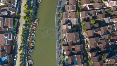 远古的,城镇,全景,会安,航拍视角,古城,灯笼,世界遗产,复古风格,河流