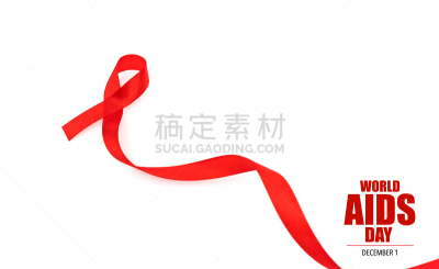 世界艾滋病日,白色背景,艾滋病警示丝带,概念和主题,机敏,留白,水平画幅,无人,健康保健,艾滋病