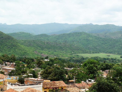 古巴克里尼达,都市风景,屋顶,山,房屋,居住区,旧金山女修道会,申蒂省,殖民地式,水平画幅