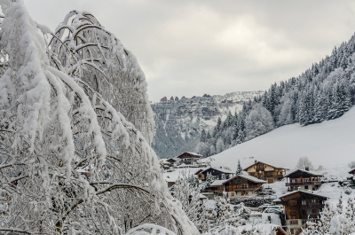 morzine,牧人小屋,雪,天空,度假胜地,水平画幅,无人,户外,树林,白色