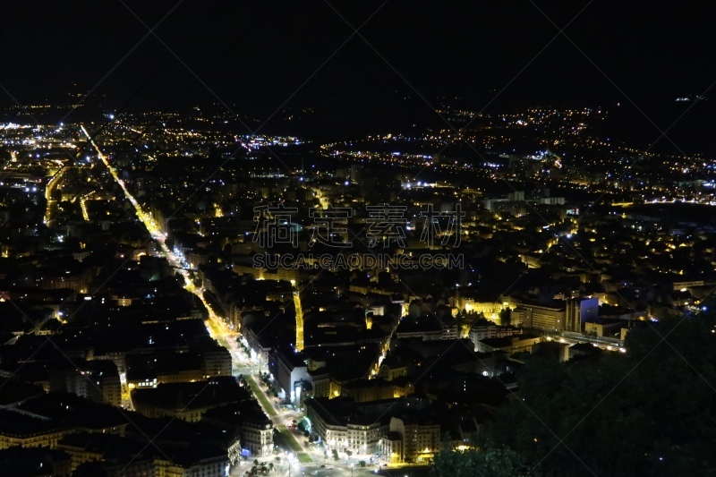 夜晚,都市风景,格勒诺布尔,天空,水平画幅,云,无人,市区路,曙暮光,夏天