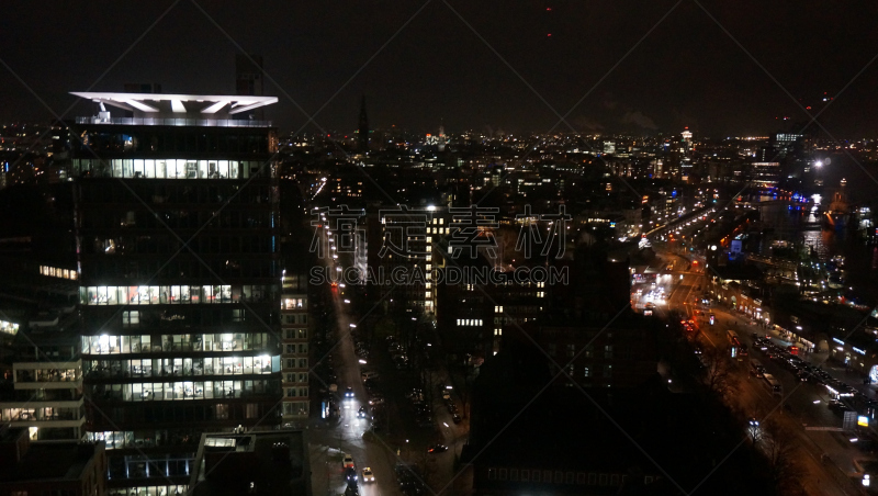 夜晚,汉堡,水平画幅,无人,城市天际线,户外,德国,都市风景,摄影