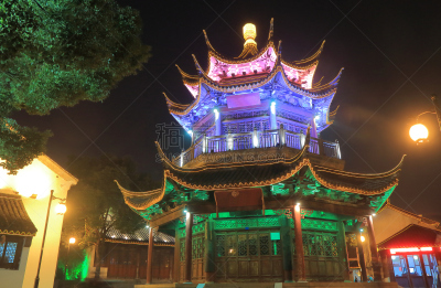 苏州,运河,夜晚,中国,都市风景,居住区,亭台楼阁,宝塔,传统,古老的