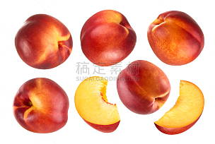 桃,水果,白色背景,背景分离,完整,分离着色,桃色,油桃,切片食物,一半的