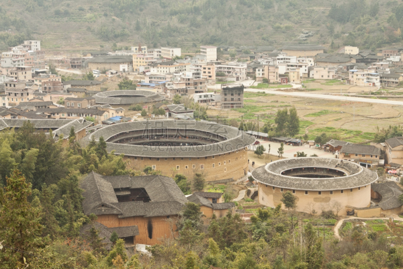 福建省,蒂卢,在上面,摄像机拍摄角度,永定,客家族,自然,圆形,水平画幅