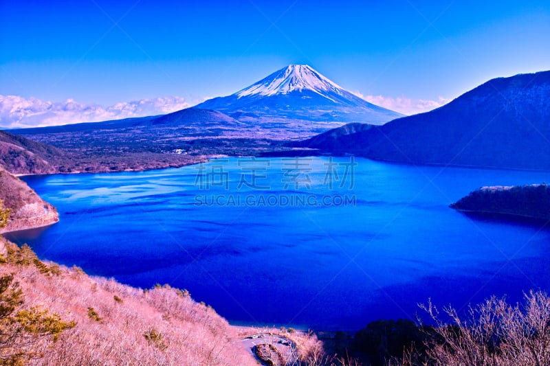 山,富士山,本栖湖,水,美,里山,水平画幅,林区,雪,无人