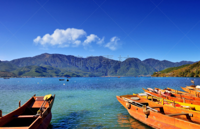 湖,山,自然美,安静,环境,客轮,长春花属,植物,背景,户外