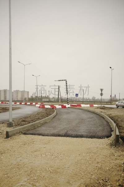 建筑工地,路,沥青,道路工程,拉脱维亚,垂直画幅,环境,建筑设备,技术,图像