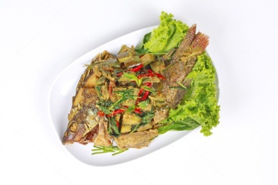 椰汁,鱼肉,咖喱,绿色,罗非鱼,配菜,水平画幅,有机食品,香料,特写