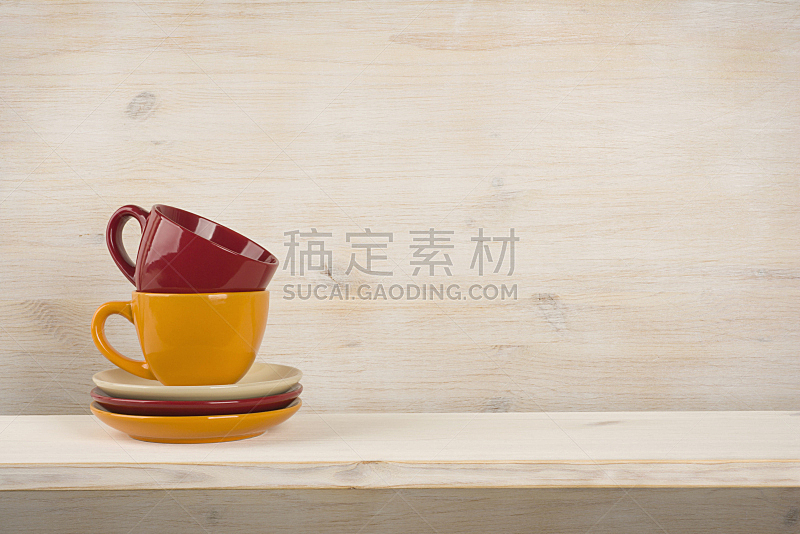 咖啡杯,背景,架子,木制,色彩鲜艳,在上面,茶碟,家庭生活,早晨,饮料