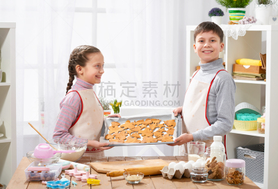 饼干,女孩,概念,食品,室内,厨房,自制的,餐盘,男孩,烘