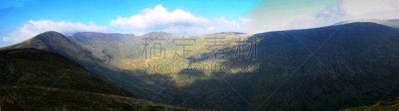 费尔菲尔德马蹄,英格兰湖区,水平画幅,山,无人,坎布里亚,全景,英国,户外,山脉