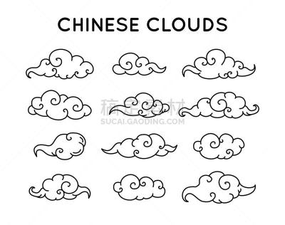 矢量,云,亚洲人种,中国人,日本人,秋天,轮廓,白色,黑色,瓷器