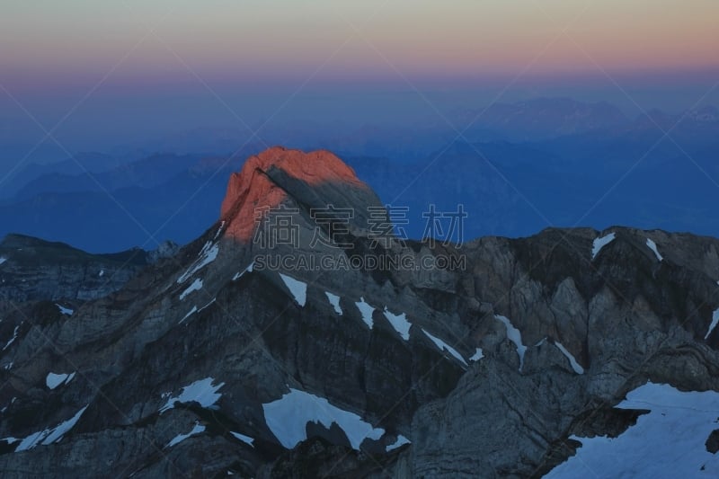 桑蒂斯,山,看风景,阿彭策尔山脉,托根伯格山谷,雪地,山脊,天空,水平画幅,夜晚