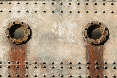 铆钉,舷窗,船,钢铁,盘子,水平画幅,古老的,客舱,金属,血管壁