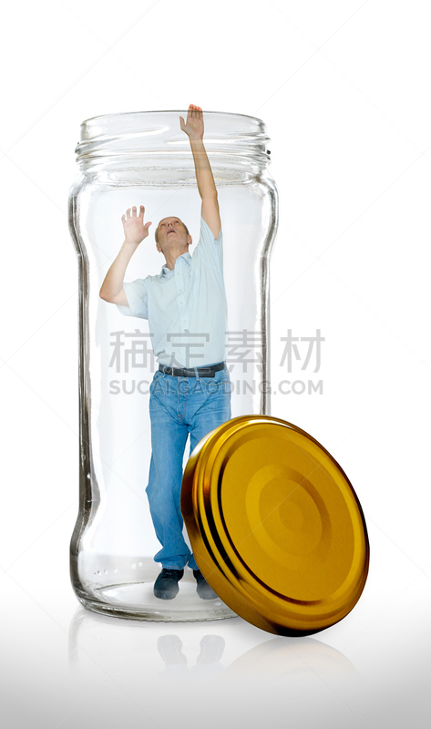 男人,广口瓶,透不过气来,垂直画幅,玻璃,偏远的,干净,恐惧,白人,顶部