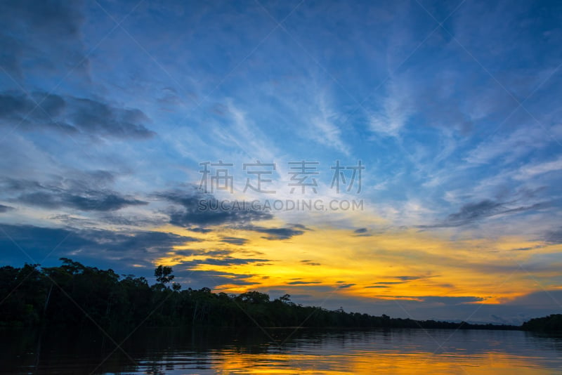 巴西,亚马孙洲,非凡的,南美,水,天空,水平画幅,枝繁叶茂,无人,热带雨林