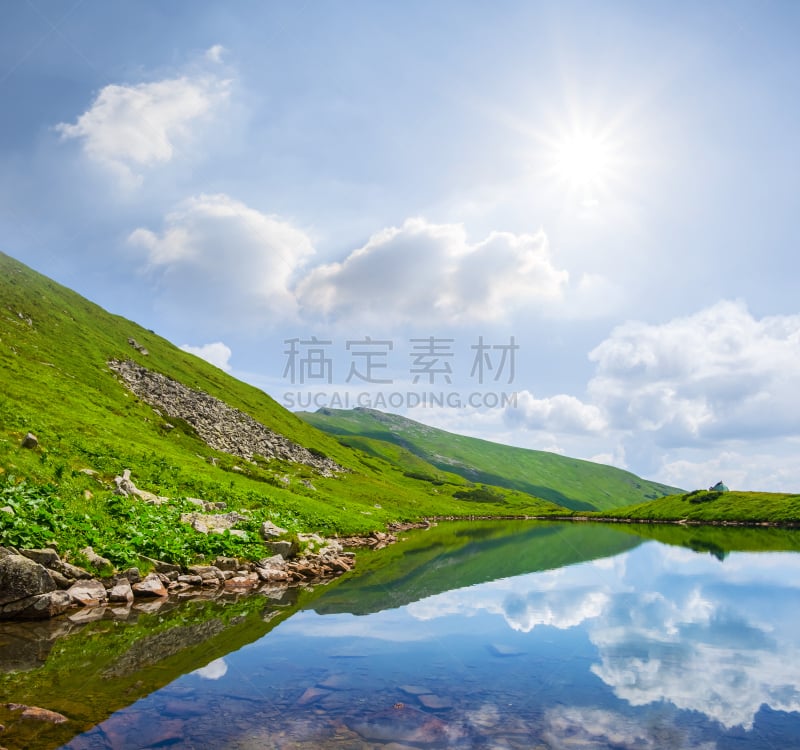 山谷,蓝湖,自然美,绿山国家森林公园,水,天空,水平画幅,云,山,无人