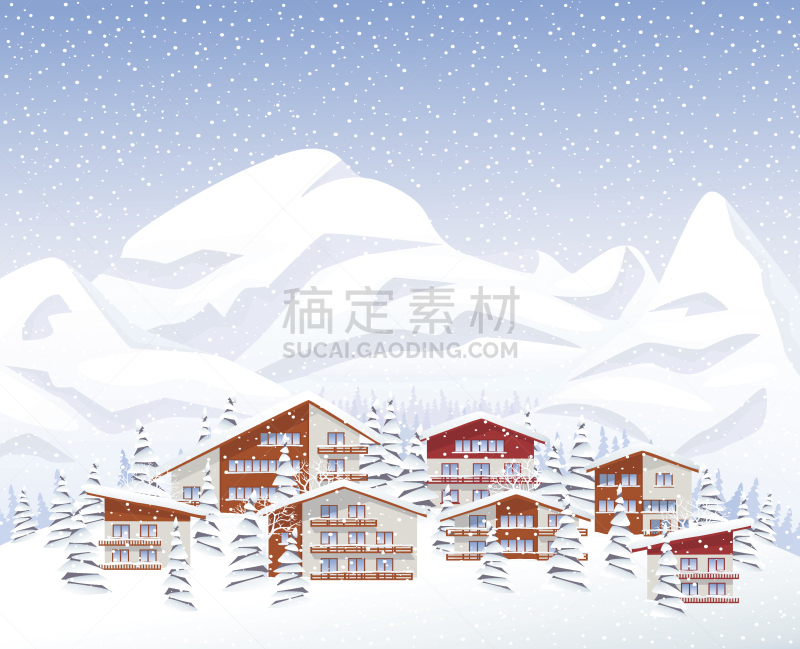 冬天,山,滑雪场,天空,度假胜地,雪,无人,绘画插图,卡通,白色